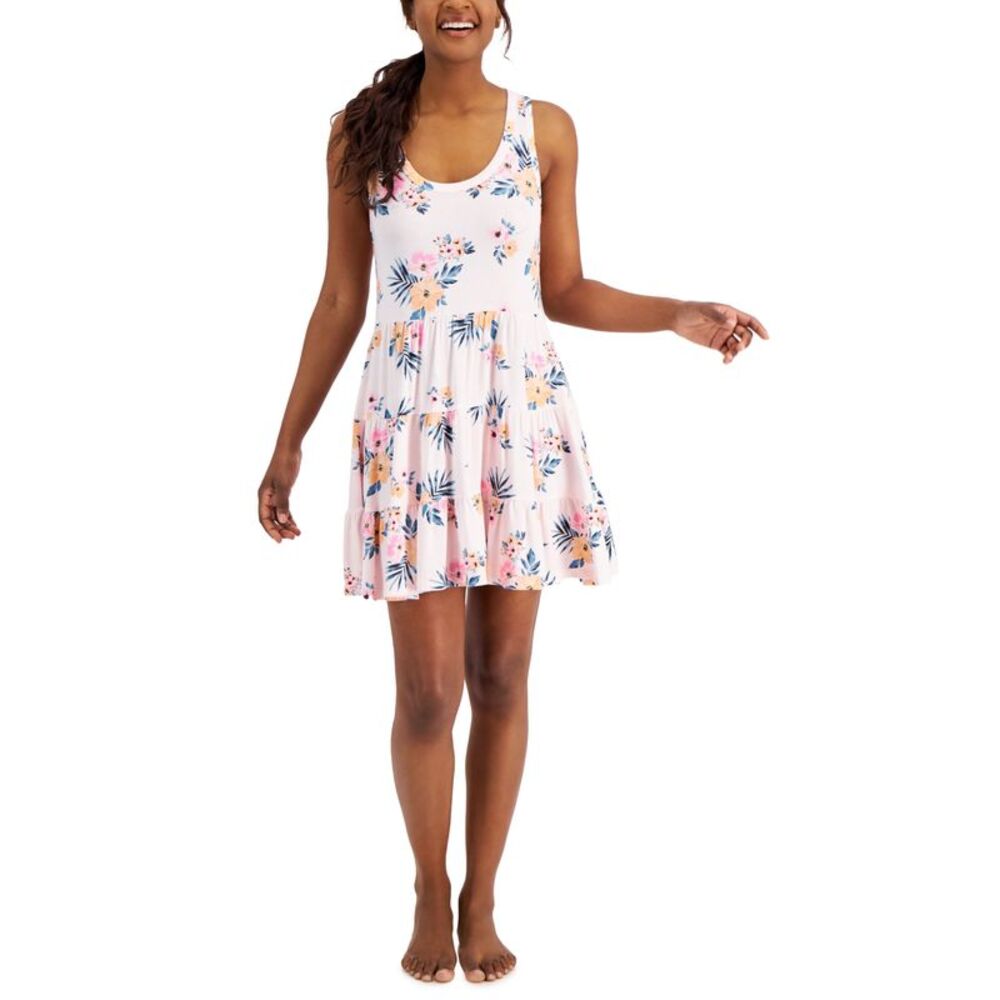 Jenni Womens Printed Sleeveless Tiered Chemise